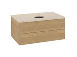 Villeroy und Boch Antao Waschtisch-Unterschrank L19053HN mit Beleuchtung, 80x36x50cm, Hahnloch, Waschbeckenplattenfarbe botticino, honey oak