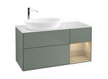 Villeroy und Boch Finion Waschtischunterschrank G931PCGM 120cm, Abdeckplatte white matt, Emotion, Regale Oak Veneer, Olive Matt Lacquer