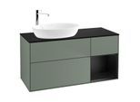 Villeroy und Boch Finion Waschtischunterschrank G932PDGM 120cm, Abdeckplatte black matt, Emotion, Regale Black matt lacquer, Olive Matt Lacquer