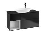 Villeroy und Boch Finion Waschtischunterschrank F942GFPD 120cm, Abdeckplatte black matt, Regale Glossy white lacquer, Black matt lacquer