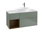Villeroy und Boch Finion Waschtischunterschrank F941GNGM 120cm, Abdeckplatte white matt, Regale Walnut Veneer, Olive Matt Lacquer