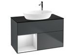 Villeroy und Boch Finion Waschtischunterschrank F892MTHG 100cm, Abdeckplatte black matt, Regale White matt lacquer, Midnight Blue Matt Lacquer