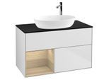 Villeroy und Boch Finion Waschtischunterschrank G892PCMT 100cm, Abdeckplatte black matt, Emotion, Regale Oak Veneer, White matt lacquer
