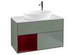 Villeroy und Boch Finion Waschtischunterschrank G891HBGM 100cm, Abdeckplatte white matt, Emotion, Regale Peony matt lacquer, Olive Matt Lacquer