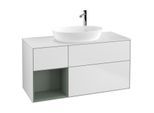 Villeroy und Boch Finion Waschtischunterschrank G941GMMT 120cm, Abdeckplatte white matt, Emotion, Regale Olive matt lacquer, White matt lacquer