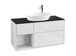Villeroy und Boch Finion Waschtischunterschrank G942GFMT 120cm, Abdeckplatte black matt, Emotion, Regale Glossy white lacquer, White matt lacquer