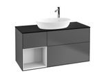 Villeroy und Boch Finion Waschtischunterschrank G942GFGK 120cm, Abdeckplatte black matt, Emotion, Regale Glossy white lacquer, Anthracite matt