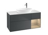 Villeroy und Boch Finion Waschtischunterschrank F951PCHG 120cm, Abdeckplatte white matt, Regale Oak Veneer, Midnight Blue Matt Lacquer