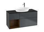 Villeroy und Boch Finion Waschtischunterschrank G942GNHG 120cm, Abdeckplatte black matt, Emotion, Regale Walnut Veneer, Midnight Blue Matt Lacquer