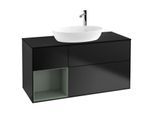 Villeroy und Boch Finion Waschtischunterschrank G942GMPD 120cm, Abdeckplatte black matt, Emotion, Regale Olive matt lacquer, Black matt lacquer