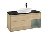 Villeroy und Boch Finion Waschtischunterschrank G952GMPC 120cm, Abdeckplatte black matt, Emotion, Regale Olive matt lacquer, Oak Veneer
