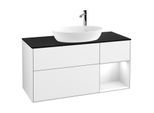 Villeroy und Boch Finion Waschtischunterschrank G952GFGF 120cm, Abdeckplatte black matt, Emotion, Regale Glossy white lacquer, Glossy white lacquer