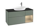 Villeroy und Boch Finion Waschtischunterschrank G952PCGM 120cm, Abdeckplatte black matt, Emotion, Regale Oak Veneer, Olive Matt Lacquer