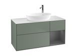 Villeroy und Boch Finion Waschtischunterschrank G951GKGM 120cm, Abdeckplatte white matt, Emotion, Regale Anthracite matt lacquer, Olive Matt Lacquer