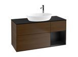 Villeroy und Boch Finion Waschtischunterschrank G952PDGN 120cm, Abdeckplatte black matt, Emotion, Regale Black matt lacquer, Walnut veneer