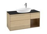Villeroy und Boch Finion Waschtischunterschrank F952GNPC 120cm, Abdeckplatte black matt, Regale Walnut Veneer, Oak Veneer