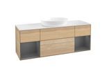 Villeroy und Boch Finion Waschtischunterschrank FD01GKPC 120cm, Abdeckplatte white matt, Regale Anthracite matt lacquer, Oak Veneer