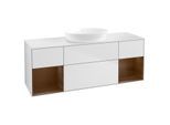 Villeroy und Boch Finion Waschtischunterschrank FD01GNMT 120cm, Abdeckplatte white matt, Regale Walnut Veneer, White matt lacquer