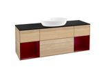 Villeroy und Boch Finion Waschtischunterschrank FD02HBPC 120cm, Abdeckplatte black matt, Regale Peony matt lacquer, Oak Veneer