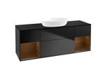 Villeroy und Boch Finion Waschtischunterschrank FD02GNPD 120cm, Abdeckplatte black matt, Regale Walnut Veneer, Black matt lacquer
