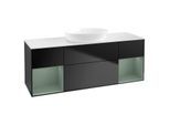 Villeroy und Boch Finion Waschtischunterschrank FD01GMPD 120cm, Abdeckplatte white matt, Regale Olive matt lacquer, Black matt lacquer