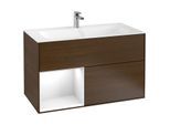 Villeroy und Boch Finion Waschtischunterschrank G030GFGN 99,6x59,1cm, Wandbeleuchtung, Regal links Glossy white lacquer, Walnut veneer
