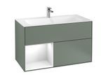 Villeroy und Boch Finion Waschtischunterschrank G030GFGM 99,6x59,1cm, Wandbeleuchtung, Regal links Glossy white lacquer, Olive Matt Lacquer