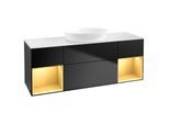 Villeroy und Boch Finion Waschtischunterschrank GD01HFPD 120cm, Abdeckplatte white matt, Emotion, Regale Gold matt lacquer, Black matt lacquer