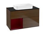 Villeroy und Boch Finion Waschtischunterschrank F652HBGN 100x60,3x50,1cm, Regal links Peony, Walnut veneer
