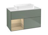 Villeroy und Boch Finion Waschtischunterschrank F651PCGM 100x60,3x50,1cm, Regal links Oak Veneer, Olive Matt Lacquer