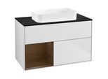 Villeroy und Boch Finion Waschtischunterschrank F652GNMT 100x60,3x50,1cm, Regal links Walnut veneer, White matt lacquer