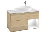 Villeroy und Boch Finion Waschtischunterschrank G901GFPC 100cm, Abdeckplatte white matt, Emotion, Regale Glossy white lacquer, Oak Veneer