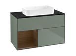 Villeroy und Boch Finion Waschtischunterschrank F652GNGM 100x60,3x50,1cm, Regal links Walnut veneer, Olive Matt Lacquer
