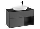 Villeroy und Boch Finion Waschtischunterschrank F902PDGK 100cm, Abdeckplatte black matt, Regale Black matt lacquer, Anthracite matt