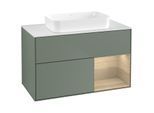 Villeroy und Boch Finion Waschtischunterschrank F661PCGM 100x60,3x50,1cm, Regal rechts Oak Veneer, Olive Matt Lacquer