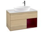 Villeroy und Boch Finion Waschtischunterschrank F901HBPC 100cm, Abdeckplatte white matt, Regale Peony matt lacquer, Oak Veneer
