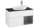 Villeroy und Boch Finion Waschtischunterschrank G902GKGF 100cm, Abdeckplatte black matt, Emotion, Regale Anthracite matt lacquer, Glossy white lacquer