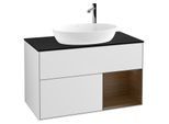 Villeroy und Boch Finion Waschtischunterschrank G902GNMT 100cm, Abdeckplatte black matt, Emotion, Regale Walnut Veneer, White matt lacquer
