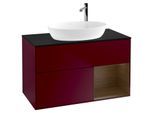 Villeroy und Boch Finion Waschtischunterschrank G902GNHB 100cm, Abdeckplatte black matt, Emotion, Regale Walnut Veneer, Peony Matt