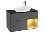 Villeroy und Boch Finion Waschtischunterschrank G902HFGK 100cm, Abdeckplatte black matt, Emotion, Regale Gold matt lacquer, Anthracite matt