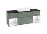 Villeroy und Boch Finion Waschtischunterschrank F742GFGM 160x60,3x50,1cm, Regale Glossy white lacquer, Olive Matt Lacquer