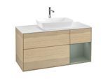 Villeroy und Boch Finion Waschtischunterschrank G831GMPC 120cm, Abdeckplatte white matt, Emotion, Regale Olive matt lacquer, Oak Veneer