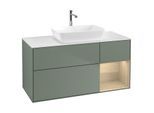 Villeroy und Boch Finion Waschtischunterschrank G831PCGM 120cm, Abdeckplatte white matt, Emotion, Regale Oak Veneer, Olive Matt Lacquer