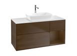 Villeroy und Boch Finion Waschtischunterschrank G831GNGN 120cm, Abdeckplatte white matt, Emotion, Regale Walnut Veneer, Walnut veneer