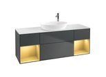 Villeroy und Boch Finion Waschtischunterschrank F981HFHG 160cm, Abdeckplatte white matt, Regale Gold matt lacquer, Midnight Blue Matt Lacquer