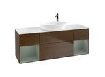 Villeroy und Boch Finion Waschtischunterschrank F981GMGN 160cm, Abdeckplatte white matt, Regale Olive matt lacquer, Walnut veneer