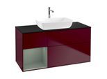Villeroy und Boch Finion Waschtischunterschrank G822GMHB 120cm, Abdeckplatte black matt, Emotion, Regale Olive matt lacquer, Peony Matt