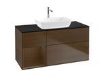 Villeroy und Boch Finion Waschtischunterschrank G822GNGN 120cm, Abdeckplatte black matt, Emotion, Regale Walnut Veneer, Walnut veneer