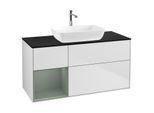 Villeroy und Boch Finion Waschtischunterschrank G822GMMT 120cm, Abdeckplatte black matt, Emotion, Regale Olive matt lacquer, White matt lacquer