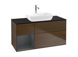 Villeroy und Boch Finion Waschtischunterschrank G822HGGN 120cm, Abdeckplatte black matt, Emotion, Regale Midnight matt lacquer, Walnut veneer